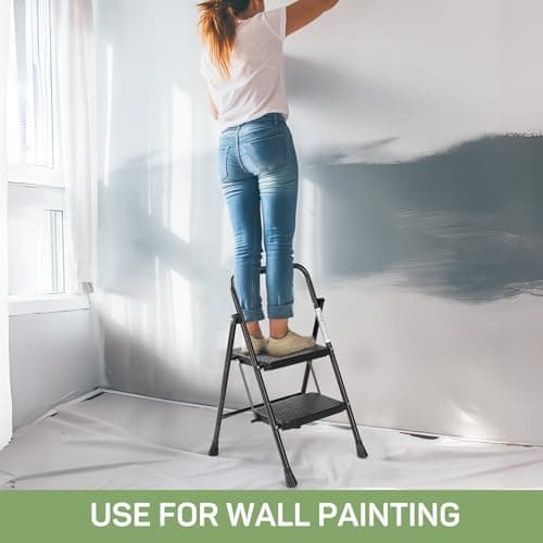 2 Step Ladder Foldable, Sturdy Step Stool Ladder with Anti-Slip Pedal, Portable Lightweight Folding Step Tool, Black 6