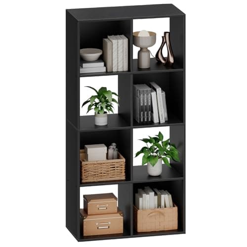 Sweetcrispy 8 Cube Storage Organizer - Open Cube Bookshelf with 4 Removable Back Panels, Display Storage Bookcase for Living Room, Bedroom, Entrance Hall, Home Office，47.7" L×11.6" W×24" H, Black