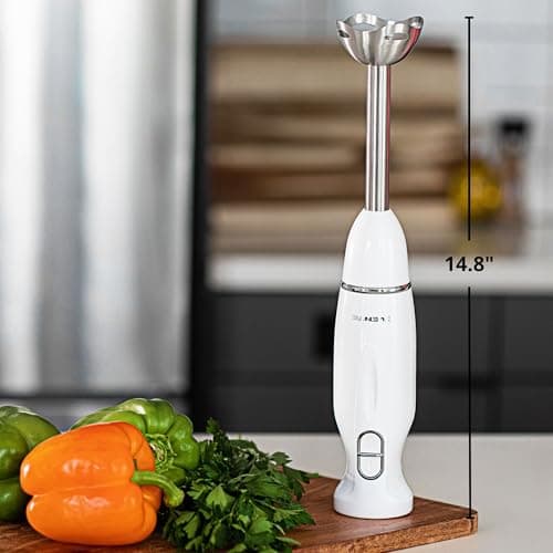 OVENTE Immersion Hand Blender, 300W Corded Electric Handheld Stick Mixer with 2 Mixing Speeds and Stainless Steel Blades for Smoothies, Purees & Baby Food, White HS560W 6