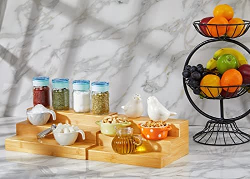 RoyalHouse Bamboo Expandable Spice Rack Organizer, 3-Tier Adjustable Kitchen Cabinet, Countertop Display Shelf, Space Organizer for Kitchen and Bathroom 5