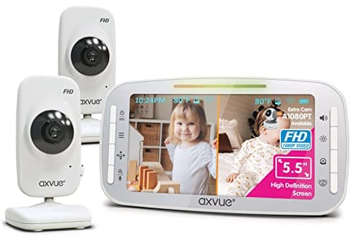 Video Baby Monitor,1080P Full HD Ultra clear image quality,5.5" IPS Screen Monitor & 2 Camera, Range up to 1000ft,24h Battery Life, 2-Way Talk,Split Screen,Night Vision,Temperature Monitor,No WiFi.