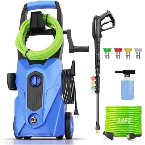 Pressure Cleaner 5000 PSI 2.8 GPM High Power Cleaners with 33ft Pressure Hose, 4 Nozzle and Foam Cannon, for Home, Cars, Fences, Patio (Blue)