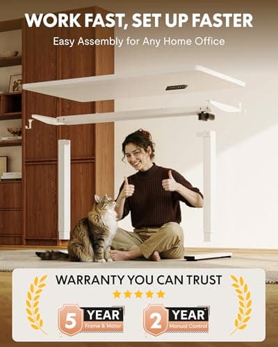 FLEXISPOT EN1 One-Piece Standing Desk, 48"x24" Seamless Desktop Electric Height Adjustable Desk for Home Office, Multi-Monitor Setups & Easy Assembly, White 5