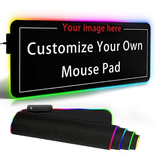 Personalized RGB LED Gaming Mouse Pad Make Your Own Customized Large Gaming Mousepad Custom Mouse Mat for Office Dorm Personalised Gifts Presents for Gaming Lovers, 31.5x11.8in