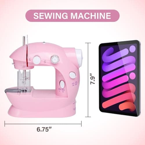 Sewing Machine for Beginners with Expansion Table and Foot Pedal and 42Pcs Sewing kit Finger Guard & Light Mini Small Portable Sewing Machines 2-Thread 2-Speed 2-Switches for Kids Ages 8-12 Peach Pink 8