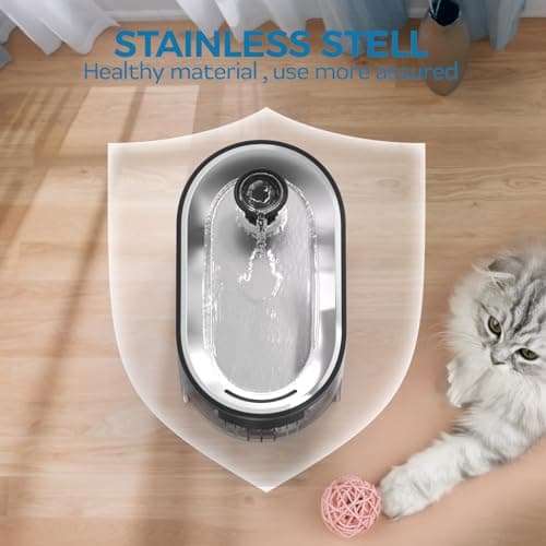 PAPIFEED Cat Water Fountain, 84oz/2.5L Automatic Pet Water Fountain Dog Water Dispenser with a Stainless Steel Tray, Easy Cleaning for Cats, Dogs, LED Light - Black 3