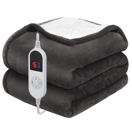 HOW'S MY HOUSE Heated Blanket Throw 50" x 60", Electric Blanket with 12 Time Settings & 6 Heating Levels, Over-Heat Protection, Flannel Sherpa Super Cozy with ETL Certification, Gray