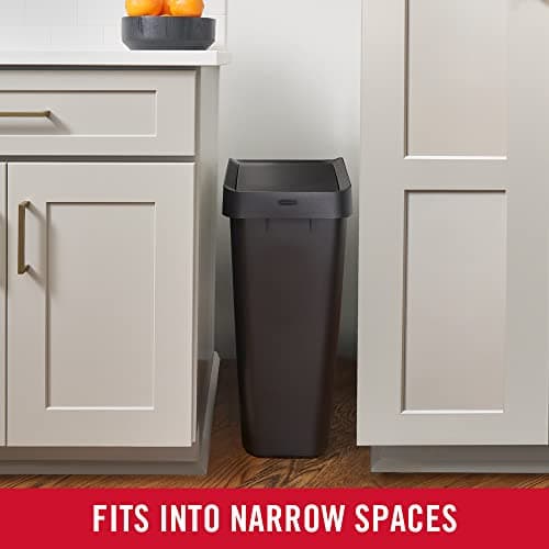 Rubbermaid Swing Top Waste Container for Home and Kitchen, Easy Access Disposal and Slim Modern Trash Can with Lid, 12.2 Gallon Capacity, Blac, for Home/Kitchen/Garage/Apartment 5