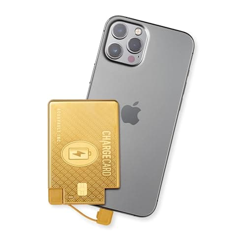 AquaVault ChargeCard – Ultra Slim Emergency Power Bank (2300mAh) – Fits in Wallet – USB-C & Micro-USB – Durable Steel Body – Flight-Safe for iPhone 12-17 & Android - Gold