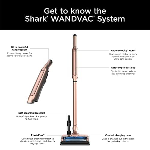 Shark WS642RG WANDVAC System Pet 3-in-1 Ultra-Lightweight Powerful Cordless Stick & Handheld Vacuum Combo with Charging Dock, Duster Crevice Tool & Pet Multi-Tool, Rose Gold 13
