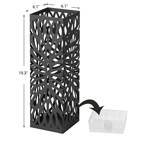 SONGMICS Umbrella Stand, Umbrella Holder for Entryway, Steel Square Umbrella Rack Organizer Freestanding, for Canes Walking Sticks, with a Detachable Drip Tray, 4 Hooks, Black ULUC48B 5