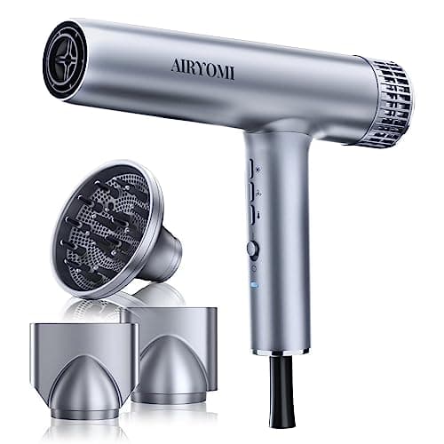 AIRYOMI Hair Dryer, Professional Brushless Motor Ionic Hair Blow Dryer with Diffuser, Magnetic Nozzles, 0.83Pound, 2000W, 60dB, 3 Heat Settings & 3 Speed & Cold Settings