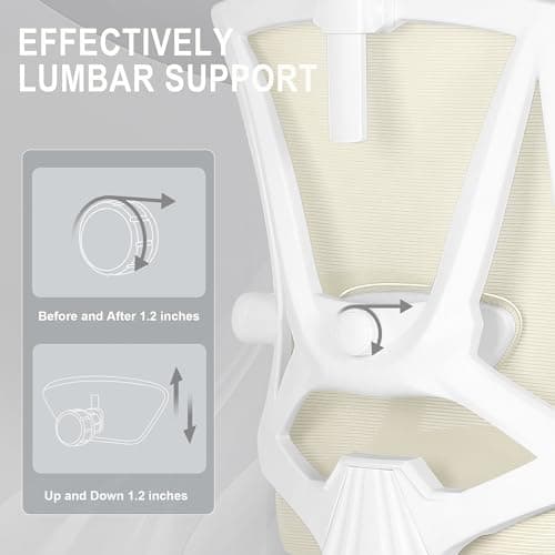 Misolant Ergonomic Office Chair with Footrest, Ergonomic Desk Chair with Adjustable 2D Lumbar Support, High Back Computer Chairs with Adjustable Headrest, Beige Comfortable Executive Office Chair 5