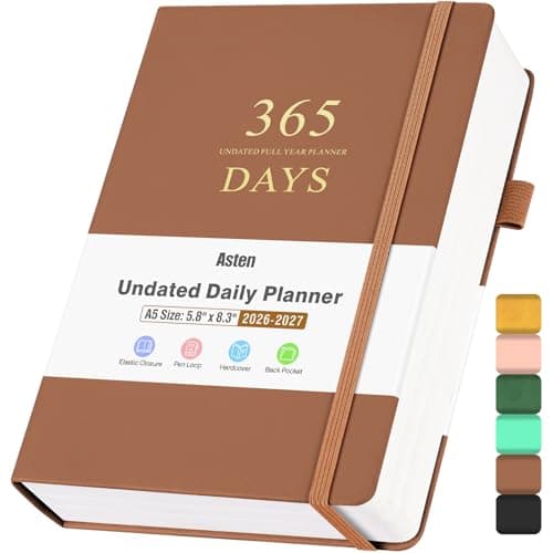 Asten Planner, Undated Daily Planner with To Do List, 365 Days Planner for ADHD Adult, Agenda for, Hourly Planner Notebook for Goal Setting, Productivity Planner with Calendar, 8.3'' x 5.8'' (Brown)