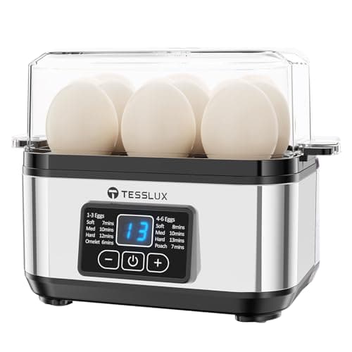 Tesslux Electric Rapid Egg Cooker, 6 Egg Capacity for Hard Boiled Eggs, Poached Eggs, Scrambled Eggs, or Omelets Maker with Auto Shut Off (Sliver)