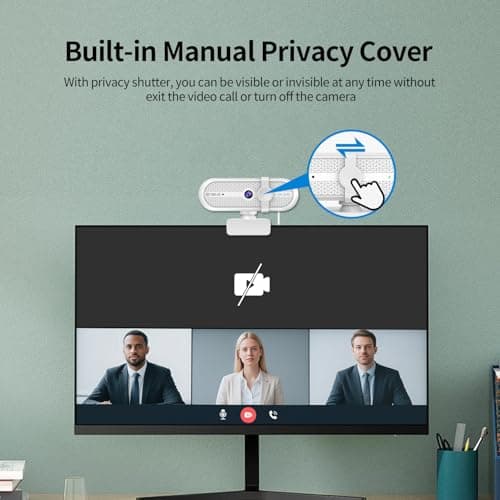 TOALLIN 2K Webcam for Streaming, 5 Million Pixels, Built-in Mic, FOV 90° Webcam with Tripod and Privacy Cover, USB Computer Camera for Laptop, Live-Streaming, Gaming, Video Calls 6