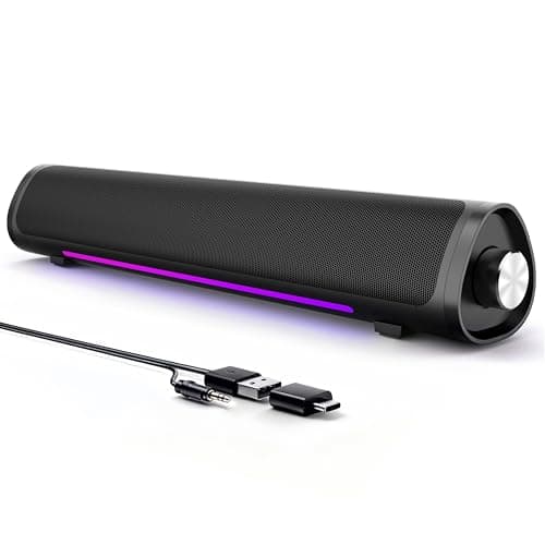 Auphyra Computer Speakers for Desktop PC, Gaming PC Sound Bar, Plug and Play - USB Power with 3.5mm Audio, RGB Gradient Lighting, One-knob Control, for Computers/Laptops/Monitors