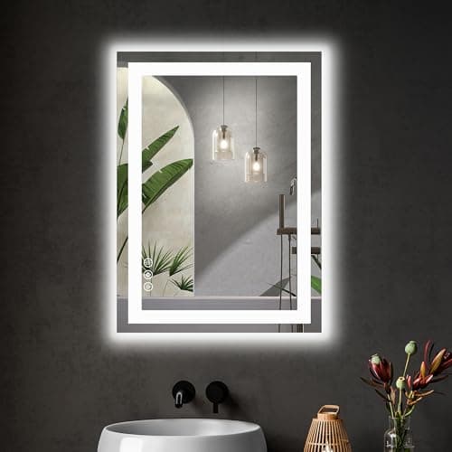 Sweetcrispy 28"x 20" Rectangle LED Bathroom Mirror with Front Light and Backlit, Smart Memory Functionr - Enhanced Anti-Fog Feature, Pure White