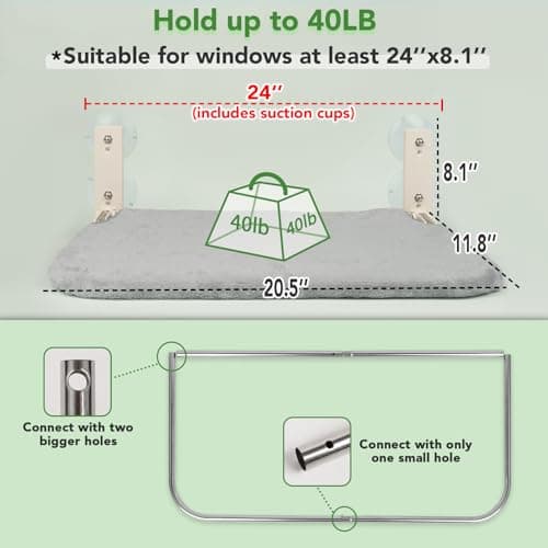 Pupagree Heavy-Duty Cat Window Hammock with Upgraded Suction Cups - Thick Frame and Larger Base for Extra Stability, Soft Cat Window Perch for Indoor Large Cats in Grey 6