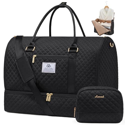 LOVEVOOK Convertible Garment Bag for Travel with Shoe Pouch, Carry On Garment Duffel Bag with Toiletry Bag, 2 in 1 Hanging Suitcase Suit Bag, Waterproof Weekender Bag for Women Travel, Wedding, Black