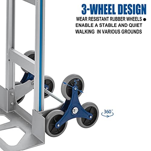 TOPDEEP 2 in 1 Aluminum Hand Truck 650 lb Capacity, Heavy Duty Stair Climbing Cart with 6 Wheels, Convertible Hand Truck and Dolly with Loop Handle 5