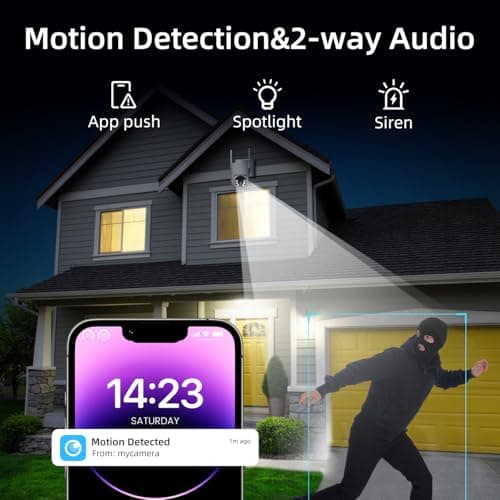 Apone 4G LTE Cellular Security Camera, No WiFi Solar Powered Security Camera, Auto Tracking, Color Night Vision, Motion Detection, 2 Way Audio, Built in SIM Card, Support Verizon/AT&T/T-Mobile 9