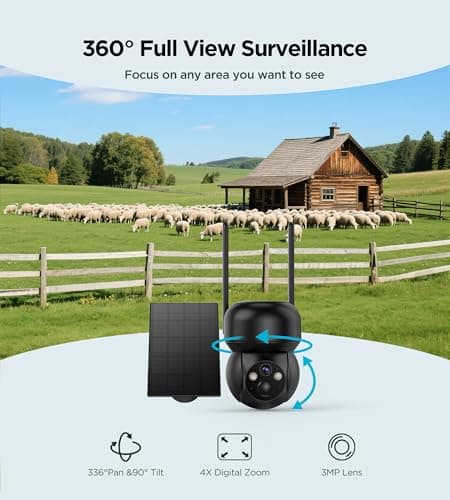 4G LTE Cellular Solar Security Camera Outdoor: No WiFi Solar Powered Security Camera Outdoor Built in SIM Card 2K Battery Wireless Cameras for Home Surveillance Outside 360° Live View Motion Detection 7