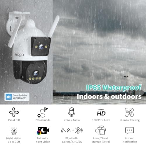 Alaga Outdoor Security Camera,Black Light Full Color Night Vision,F1.0 Dual Lens,AI Motion Detection,5G and 2.4G WiFi,Weatherproof,Two Way Audio,360° Detailed Coverage,Cloud and Local Storage 8