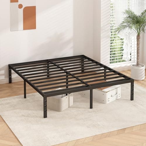 HLIPHA Metal Platform Bed Frame 14 Inch Tall,No Box Spring Needed,Queen Size Bed with Heavy Duty Strong Support Slats,Easy to Assemble,Black 6