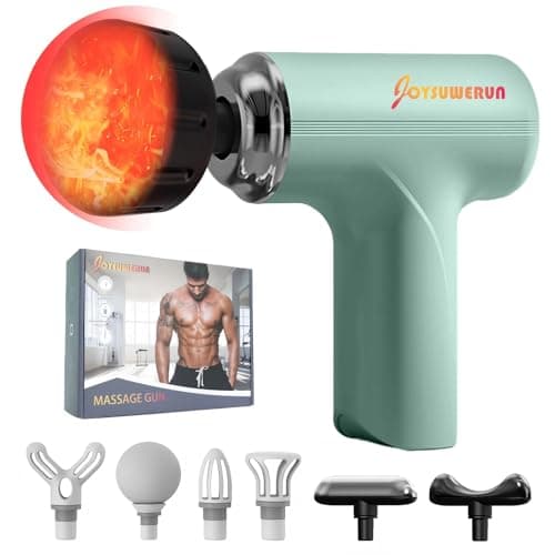 JOYSUWERUN Massage Gun with Heat – Amazing Power! Deep Tissue Percussion Massager, Handheld Mini Muscle Gun, 7 Massage Heads, Quiet & Portable