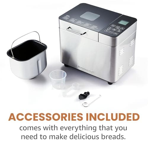 Elite Gourmet Programmable 2-Lb Bread Maker, PFAS Free Ceramic Ceralast™ Pan, Touch Screen Control Panel, 19 Functions, Gluten Free, White, Wheat, Rye & More, 3 Loaf Sizes, Stainless Steel 7