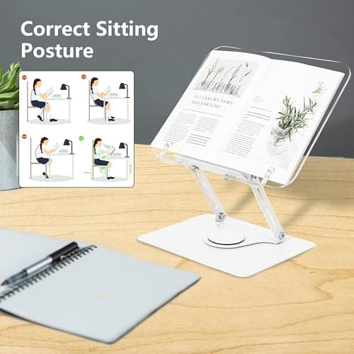 MNKXL Book Stand for Reading,360°Rotating Base Book Holder for Reading Hands Free,Cookbook Stand,Clear Elegant Panel Aluminium Base Stand for Cookbook,Laptop,Textbook 5