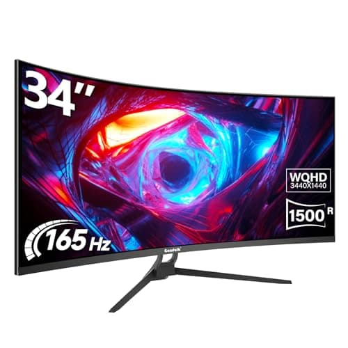 Gawfolk 34 Inch Ultrawide Curved Gaming Monitor, 1500R PC Screen 165hz UWQHD 3440x1440, Curved Computer Screen with FreeSync,Support Wallmount 75x75mm