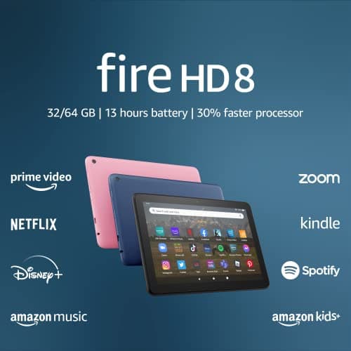 Amazon Fire HD 8 tablet, 8” HD Display, 64GB, 30% faster processor, designed for portable entertainment, (2022 release), Denim 7