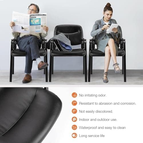 Sweetcrispy Office Reception Guest Chair No Wheels Set of 2, Leather Stationary Waiting Room Chairs with Padded Arms for Elderly Desk Conference Room Lobby Table Side Salon, Inky 7