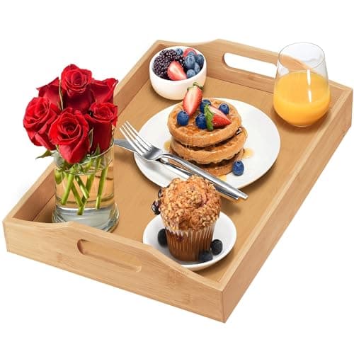 Tray with Large Handles - Bamboo Ottoman Tray, Great for Coffee Table, Couch, Tea, Bar, Breakfast, Dinner, or Any Food - Good for Parties or Bed for Eating (Home It)