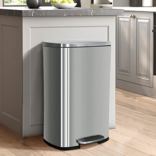 BIQWBIC 50 Liter / 13 Gallon Kitchen Trash Can, Stainless Steel with Lid, Foot Pedal and Inner Bucket, Fingerprint-Resistant Soft Close Lid Garbage Can, Odor Proof and Hygienic