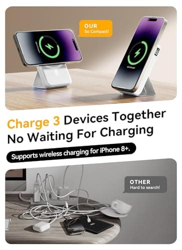 Gxorul Magnetic Portable Charger, 10000mAh Power Bank with Leather Foldable Stand - Travel Essentials, USB-C 20W Fast Charging for Magsafe Battery Pack, Compatible with iPhone 17/16/15/14/13 Series 5