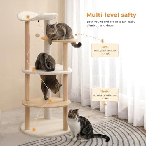 PETEPELA Wood Cat Tree Tower for Indoor Cats,5-Level Cat Climbing Tree Cat Play House with Sisal Scratching Posts Beige 6