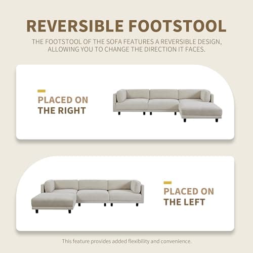 Extra Wide Deep Seat Convertible Modular Sectional Couch with Movable Ottoman and Detachable Backrest , L Shaped Upholstery Reversible Corner Sofa ,Down Filled Sleeper Sofa&Couches for Living Room 6