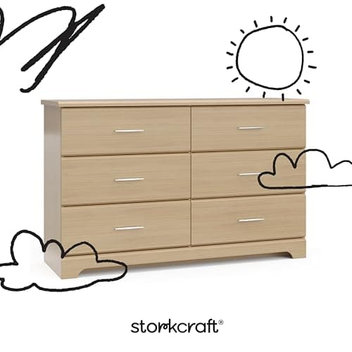 Storkcraft Brookside 6-Drawer Dresser (Driftwood) – GREENGUARD Gold Certified, Wood Dresser for Bedroom, Kids & Nursery Storage Chest, Safety Interlocking Drawers, Pre-Installed Tracks, Kids Chest 10