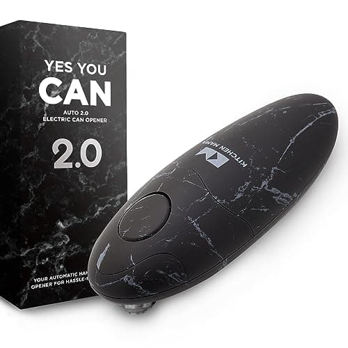 Kitchen Mama Auto 2.0 Electric Can Opener: Blade Opens Almost Any Can Pop or Soda Can - Automatic, Hands Free, Safe, Smooth Edge, Lid Remover, Battery Operated, Cordless, YES YOU CAN (Marble Black)