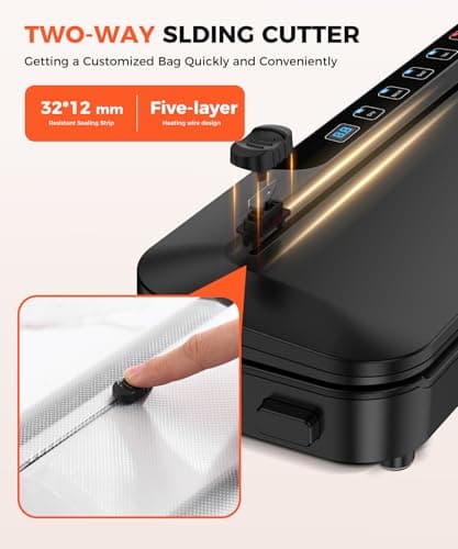 Vacuum Sealer Machine,75Kpa Precision Suction Power 6-in-1 Food Sealer with Digital Timer, Dry & Moist Food Modes, Compact Design with 10 Vacuum Bags & Bulit-in Cutter (Black) 5
