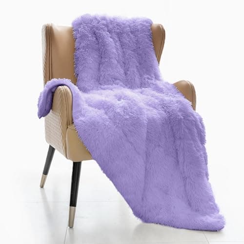 Mr. Sandman Faux Fur 15 Pound Weighted Blanket Queen Size, Luxury Elegant Long Fur Weighted Blanket Throw for Bed Sofa, Super Soft Warm Sherpa Reverse Heavy Blanket Throw - 60"×80", Light Purple