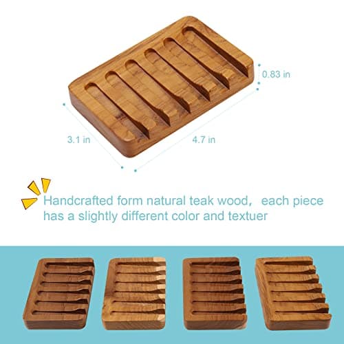 Soap Dish with Slanted Waterfall Design by HTB, Bar Soap Holder Teak Wood, Soap Saver for Shower, Bathroom, Sink, Kitchen and Countertop 8