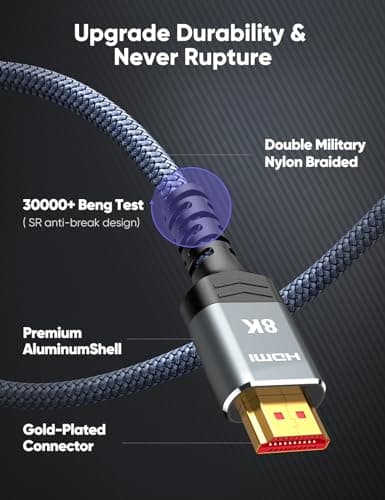 10K 8K HDMI 2.1 Cable 2-Pack 6.6FT, Highwings Certified 48Gbps Ultra High Speed Slim HDMI Cord,Support 4K@120Hz 8K@60Hz, HDCP 2.2&2.3, Dynamic HDR,eARC,DTS:X, Compatible with Roku TV/HDTV/PS5/Blu-ray 5