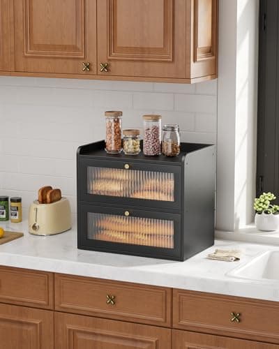 Kitsure Bread Box - 2-Tier Bamboo Bread Box for Kitchen Countertop, Bread Storage Container with Magnetic Acrylic Door, Pantry Organizers and Storage for Loaves, 15" x 9.8" x 13.2", Black 6