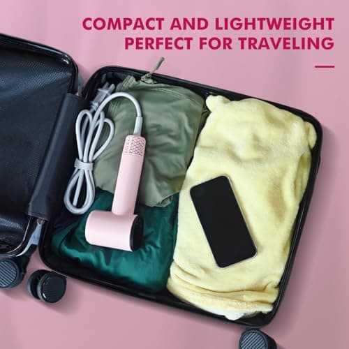 Mini Travel Hair Dryer for Women, 110000 RPM High-Speed Pink Small Blow Dryer, Portable Hairdryer for Fast Drying, Low Noise Thermo-Control, Compact Hair Dryer with Magnetic Nozzle 6