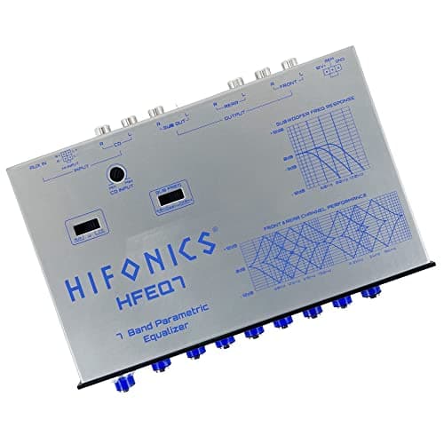 Hifonics HFEQ7 7-Band 9 Volts 1/2 DIN Pre-Amp Car Audio Graphic Equalizer with Front 3.5mm Auxiliary Input, Rear RCA Auxiliary Input and High Level Speaker Inputs Black 6