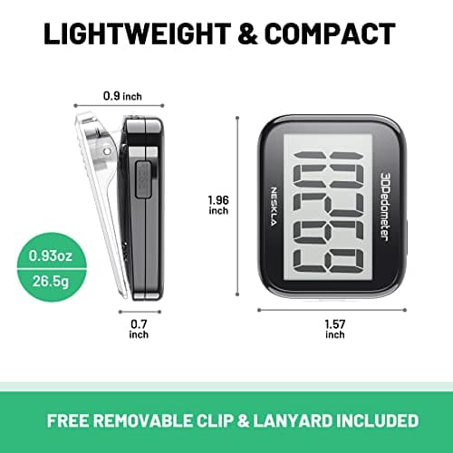NESKLA 838 3D Pedometer for Walking, Simple Step Counter and Tracker with Large Digital Display, Removable Clip Lanyard, Accurately Track Steps for Men, Women, Kids, Adults, Seniors, Black 6